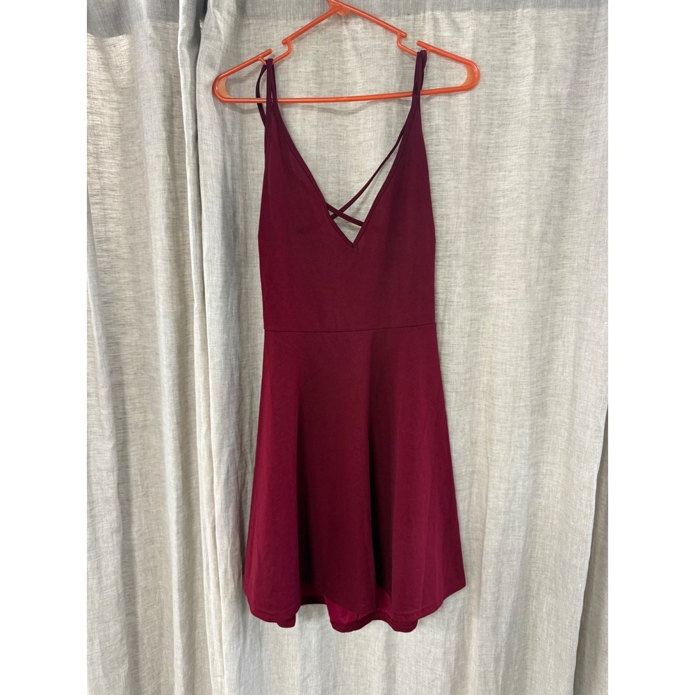 SHEIN Burgundy Crisscross V-Neck Open Back Skater Dress Large swdress07200526